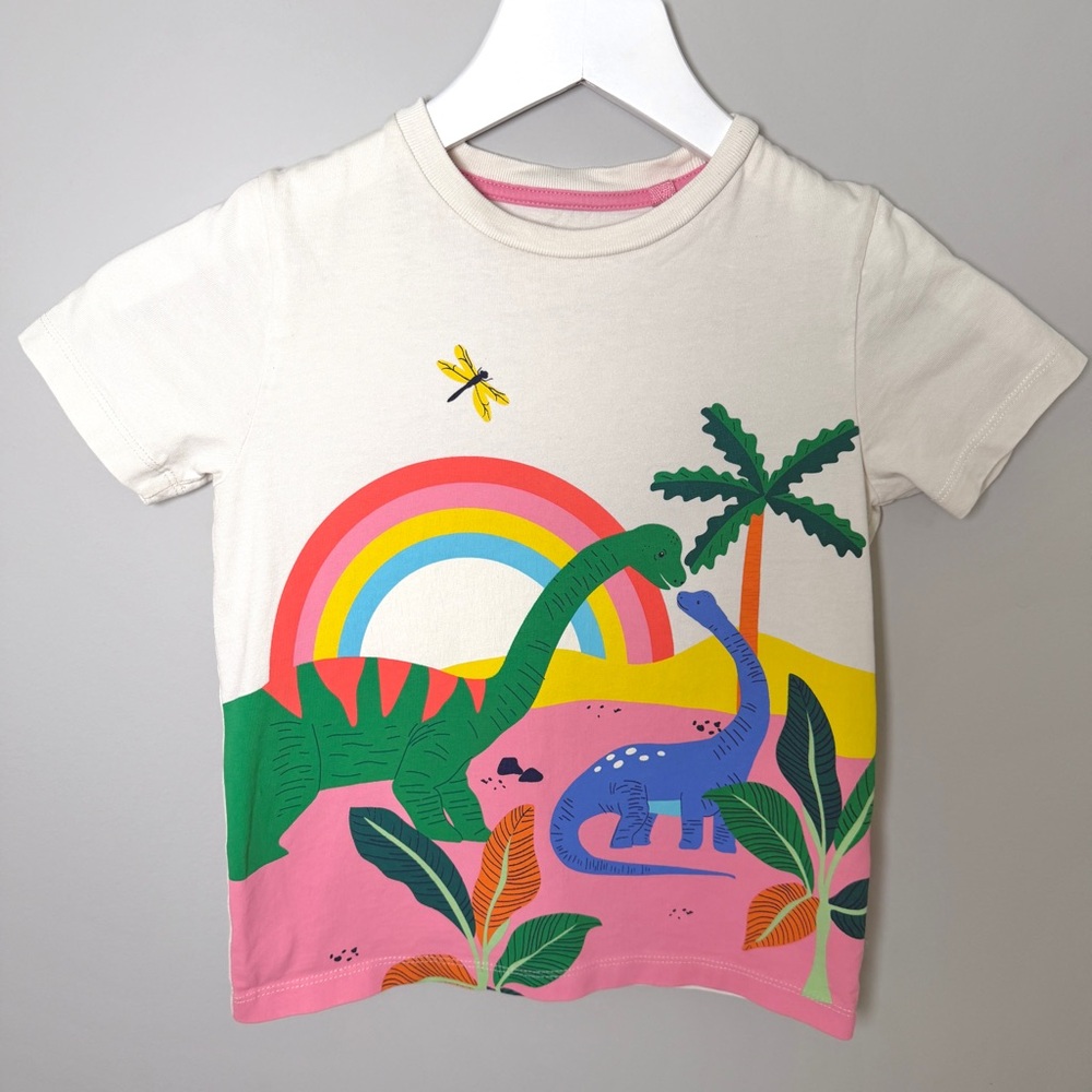 MiniBoden Girls’ Dinosaur Scene Short Sleeve Graphic Tee